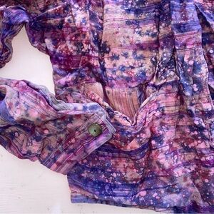 😍 Recycled Natural Fibers Cropped Button Up Pocket Shirt Batik Tie Dye Vintage